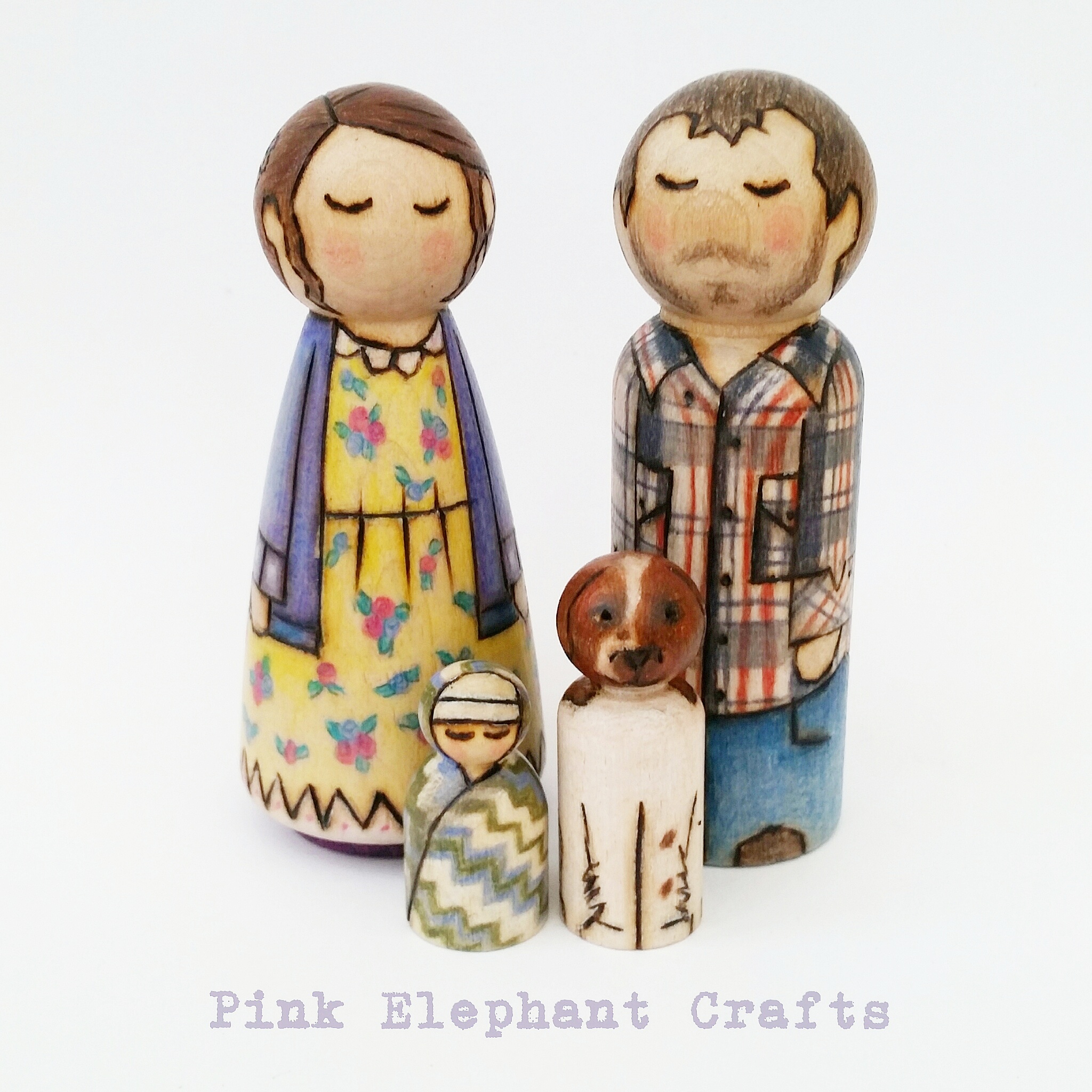 personalised peg doll family with new baby