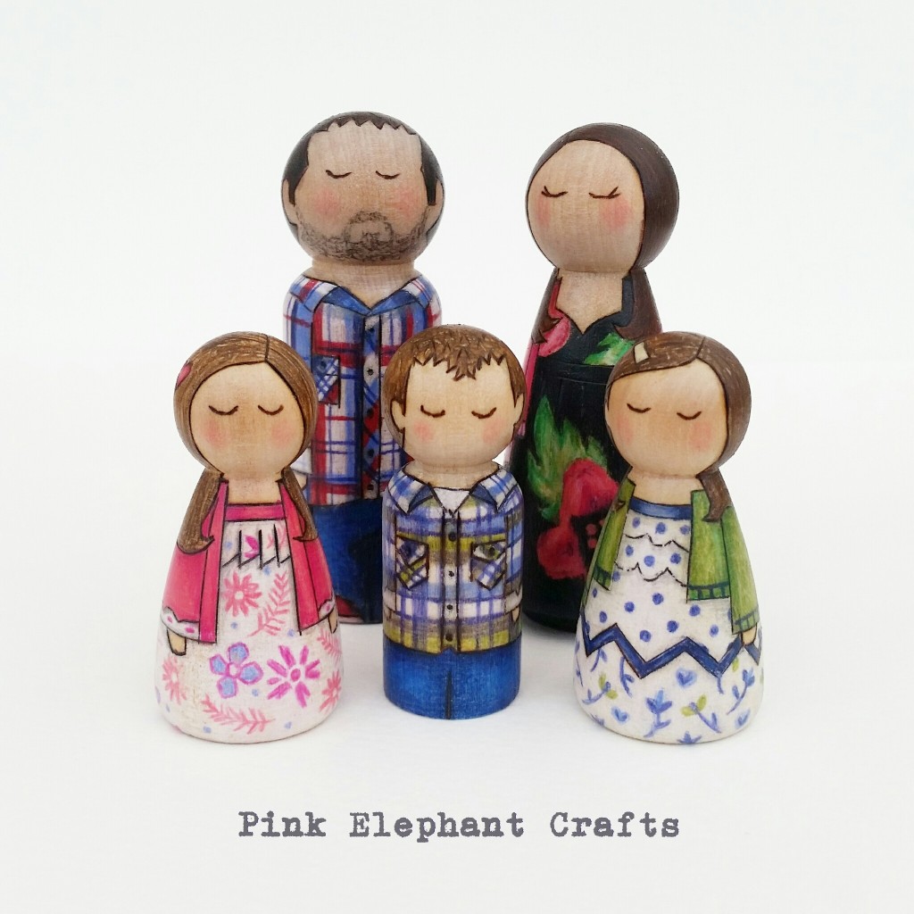 Peg doll family of five