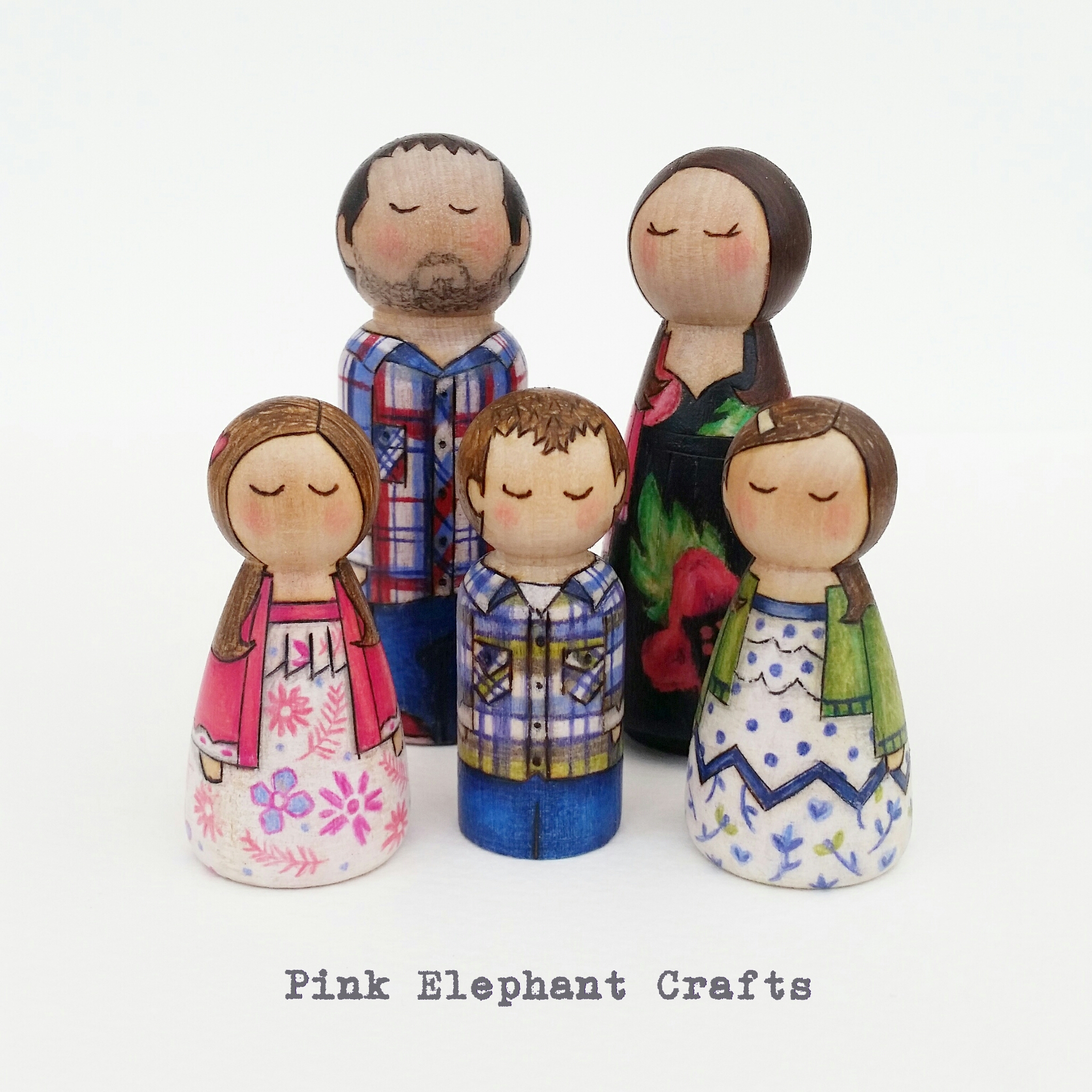 Peg doll family of five