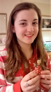 birthday girl recieves her personalised peg doll