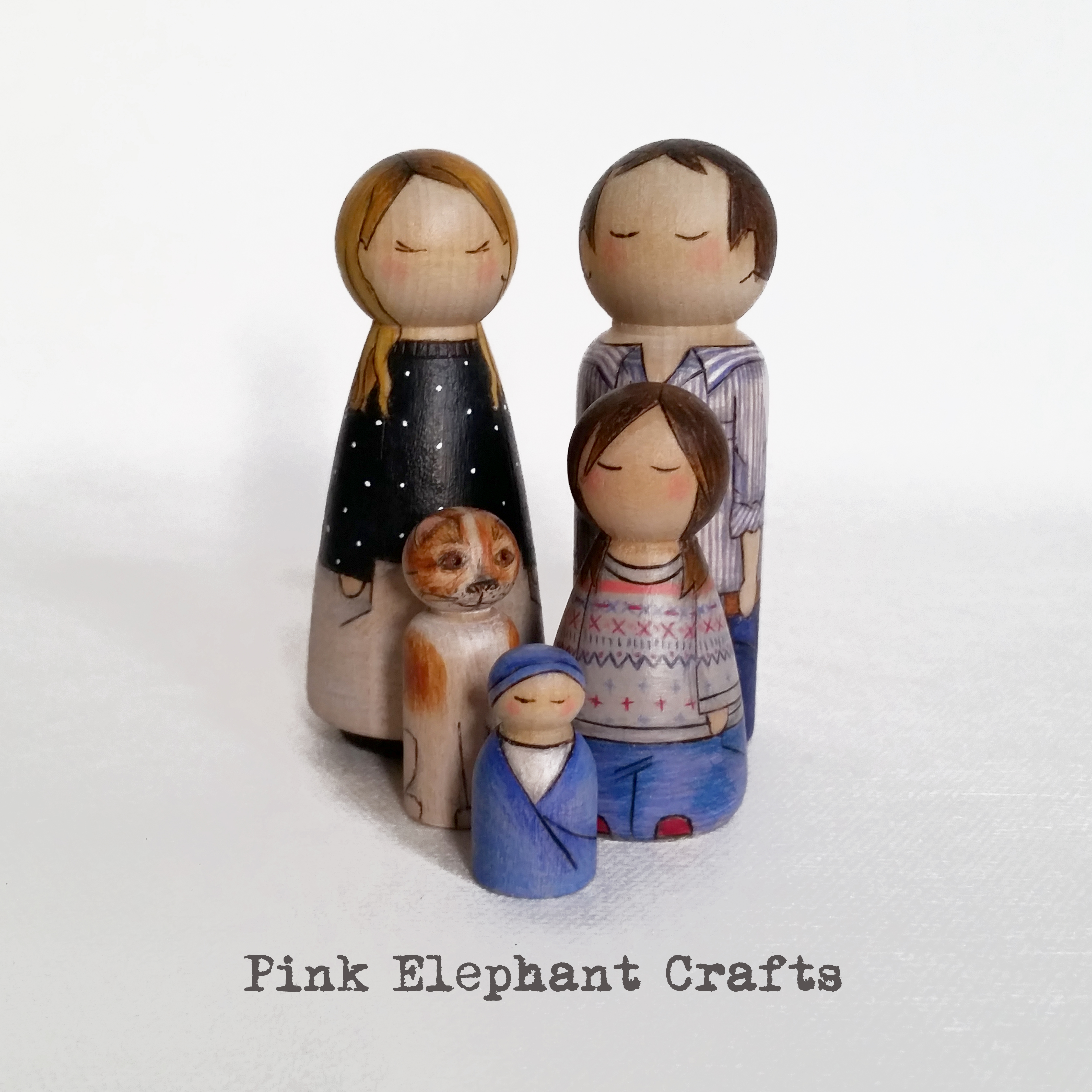 personalised peg doll family with dog