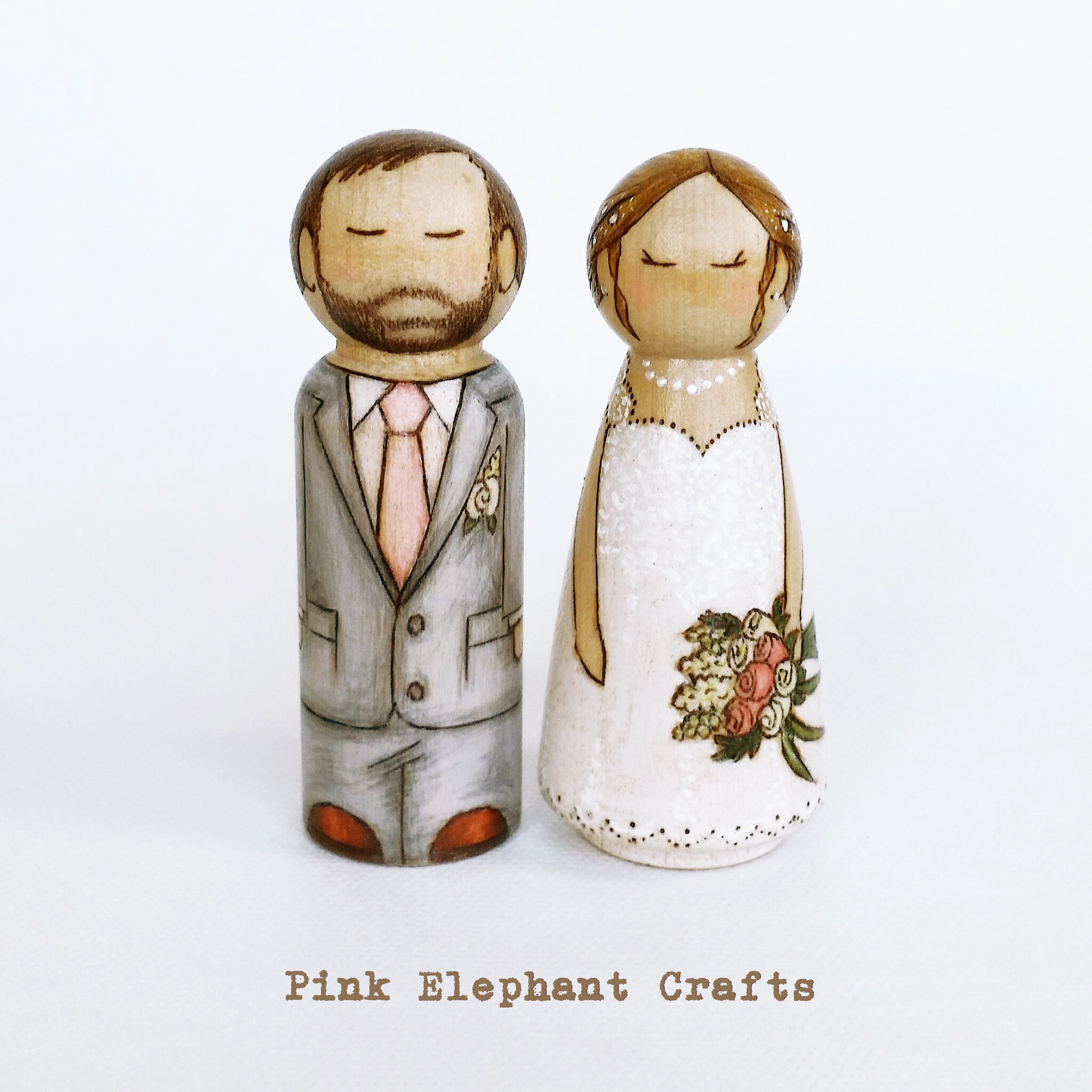 bride and groom peg doll wedding cake toppers