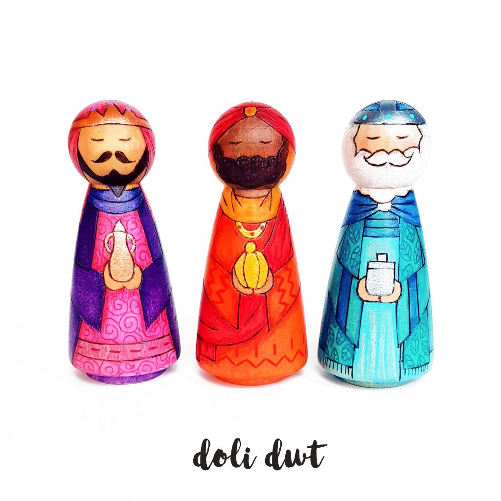 3 kings, wise men, nativity, nativity peg dolls, peg dolls,  doli dwt
