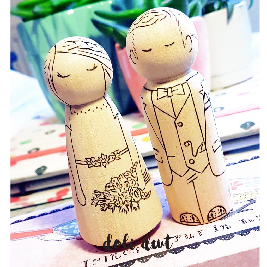wedding cake toppers, wedding cake ideas, personalised cake topper, bride and groom cake topper, peg doll cake topper, unique wedding ideas, boho wedding ideas, vintage wedding ideas