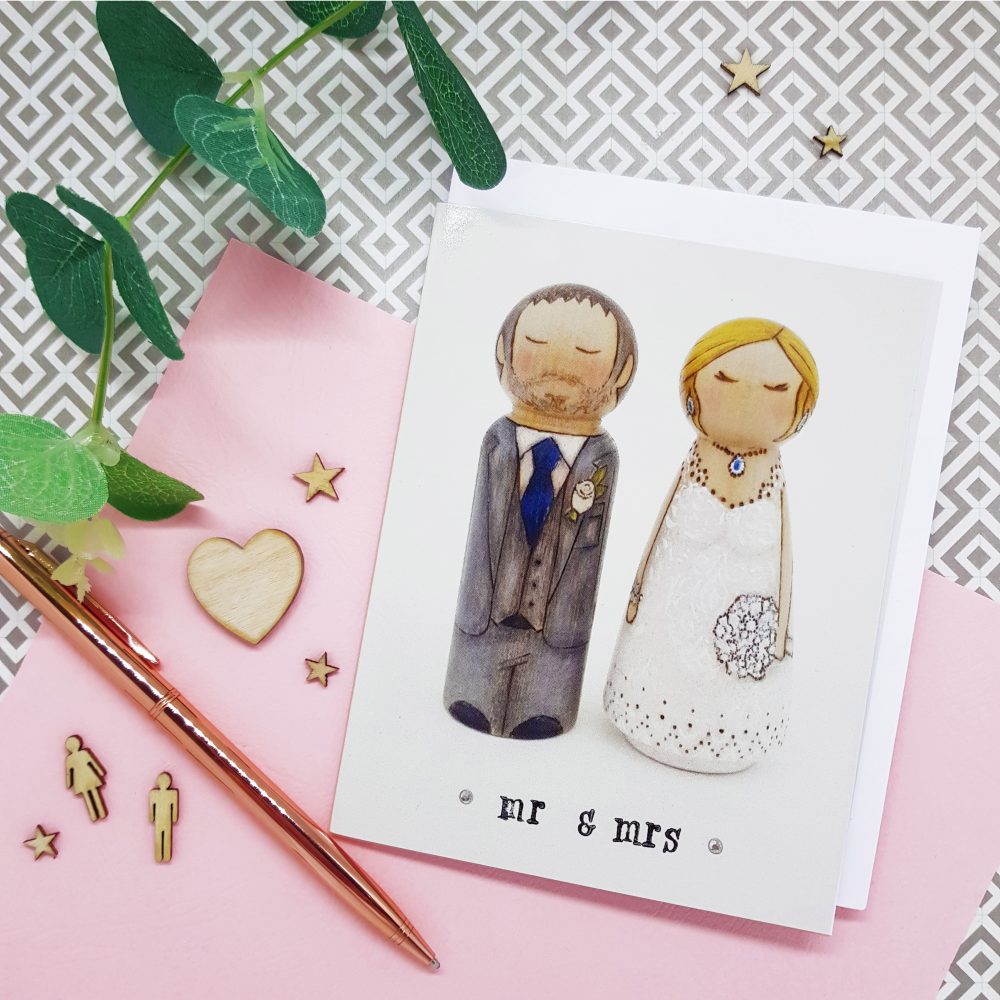 wedding card, bride and groom card, peg doll greeting card
