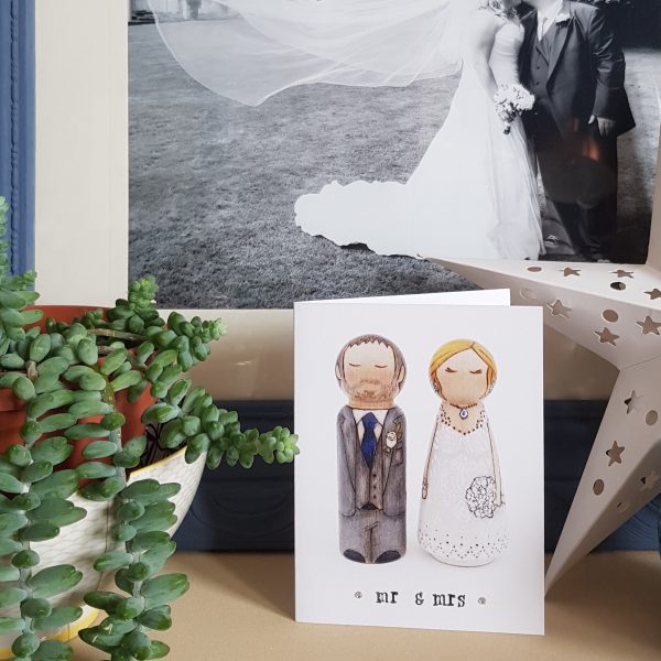wedding card, bride and groom card, peg doll greeting card
