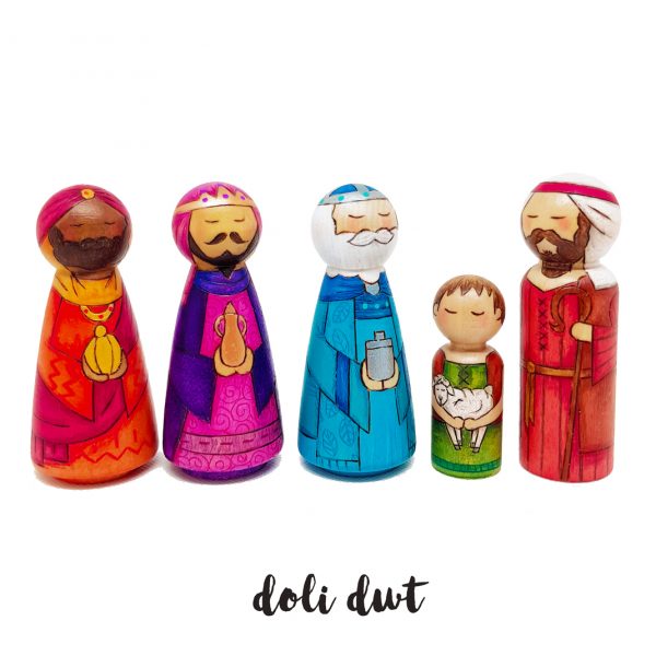 three kings, wise men, nativity, nativity peg dolls, peg dolls, doli dwt