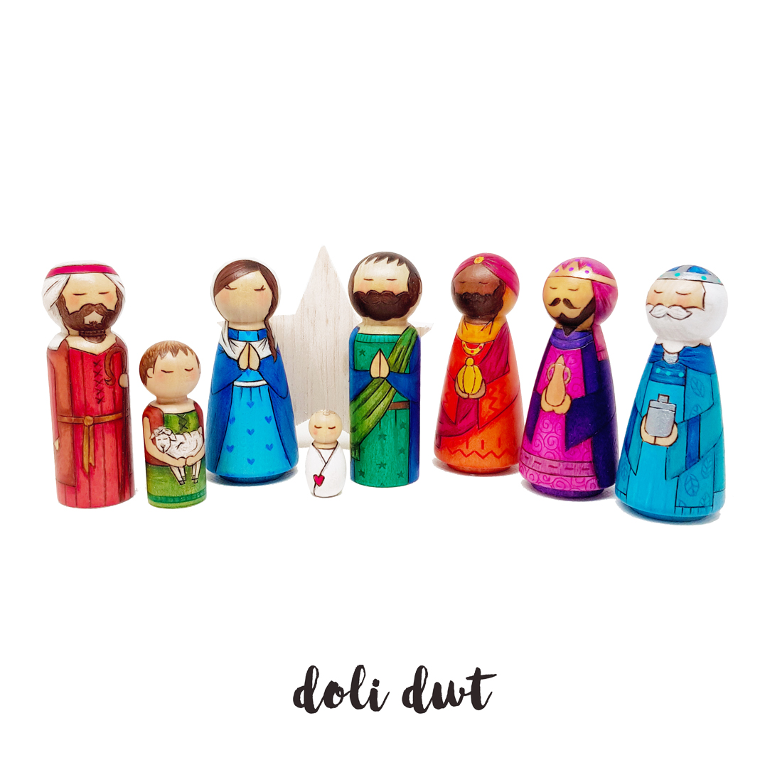 Nativity Peg Dolls, Welsh Christmas gifts